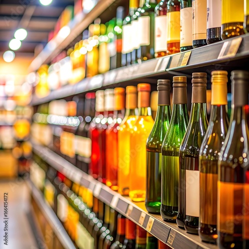 Wine bottles displayed on shelves in a grocery store