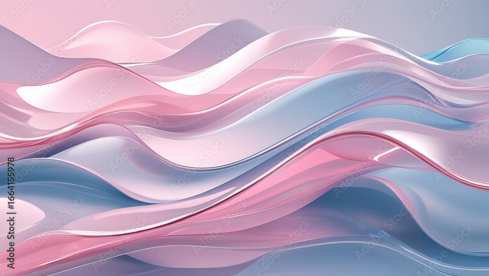 Fototapeta premium Abstract 3D Glass Wave Background with Pink and Blue Gradient Fluid Shapes