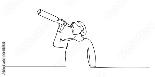 One Line Drawing of Person Holding Telescope Looking to the Future