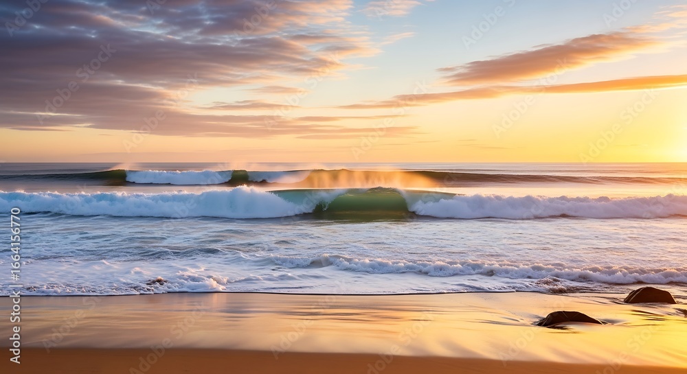 Obraz premium Beautiful Ocean Waves Crashing at Sunset.