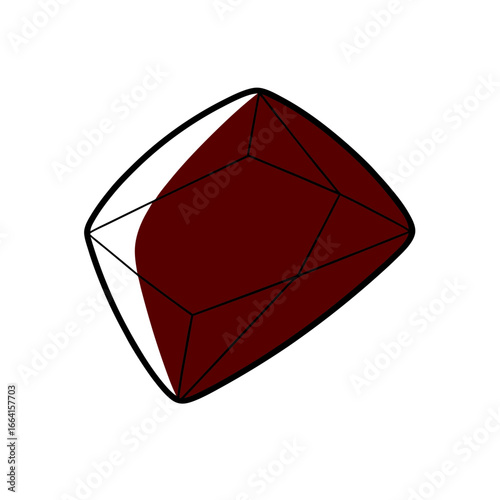 Illustration of a faceted maroon gem with black outline design on transparent background