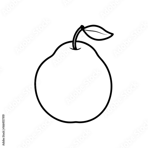 Outline drawing of a pear with a stem and single leaf design on transparent background