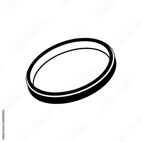 Illustration of a tilted ring with a thick black border line on transparent background