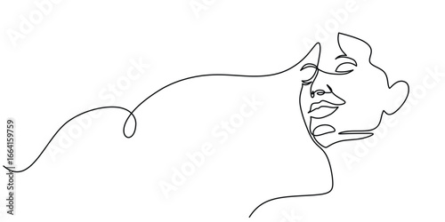 One Line Drawing of woman face with Closed Eyes Symbolizing Peace