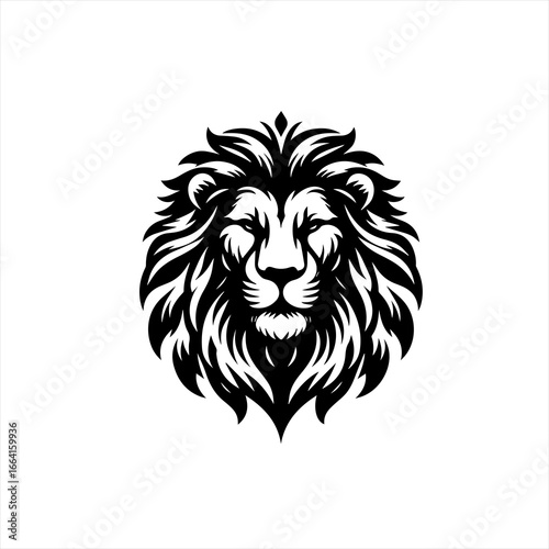 Stylized black and white lion head emblem
