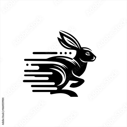 Fast running black rabbit logo with motion lines