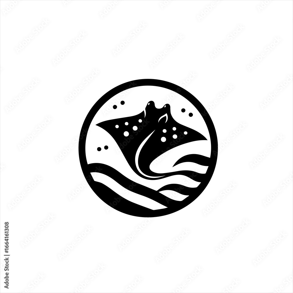 Obraz premium Stylized black and white illustration of two manta rays swimming in the ocean