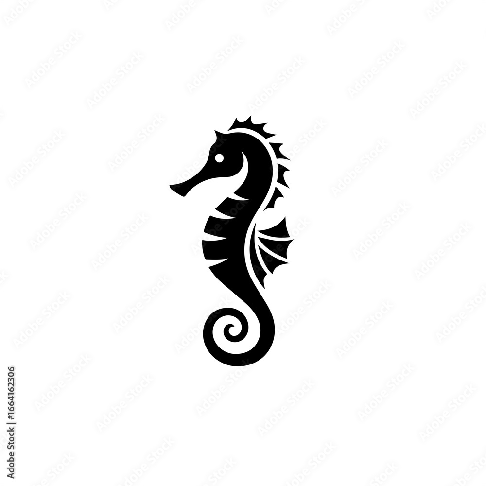 Fototapeta premium Stylized black seahorse silhouette on white background