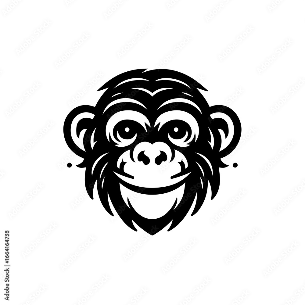 Fototapeta premium Stylized black and white monkey face logo design