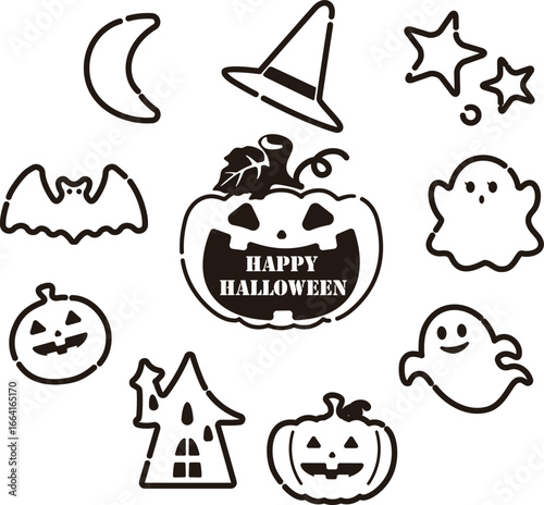 アイコン　ハロウィン　秋　かぼちゃ　おばけ　ジャックオランタン　かわいい　おしゃれ　イラスト　セット