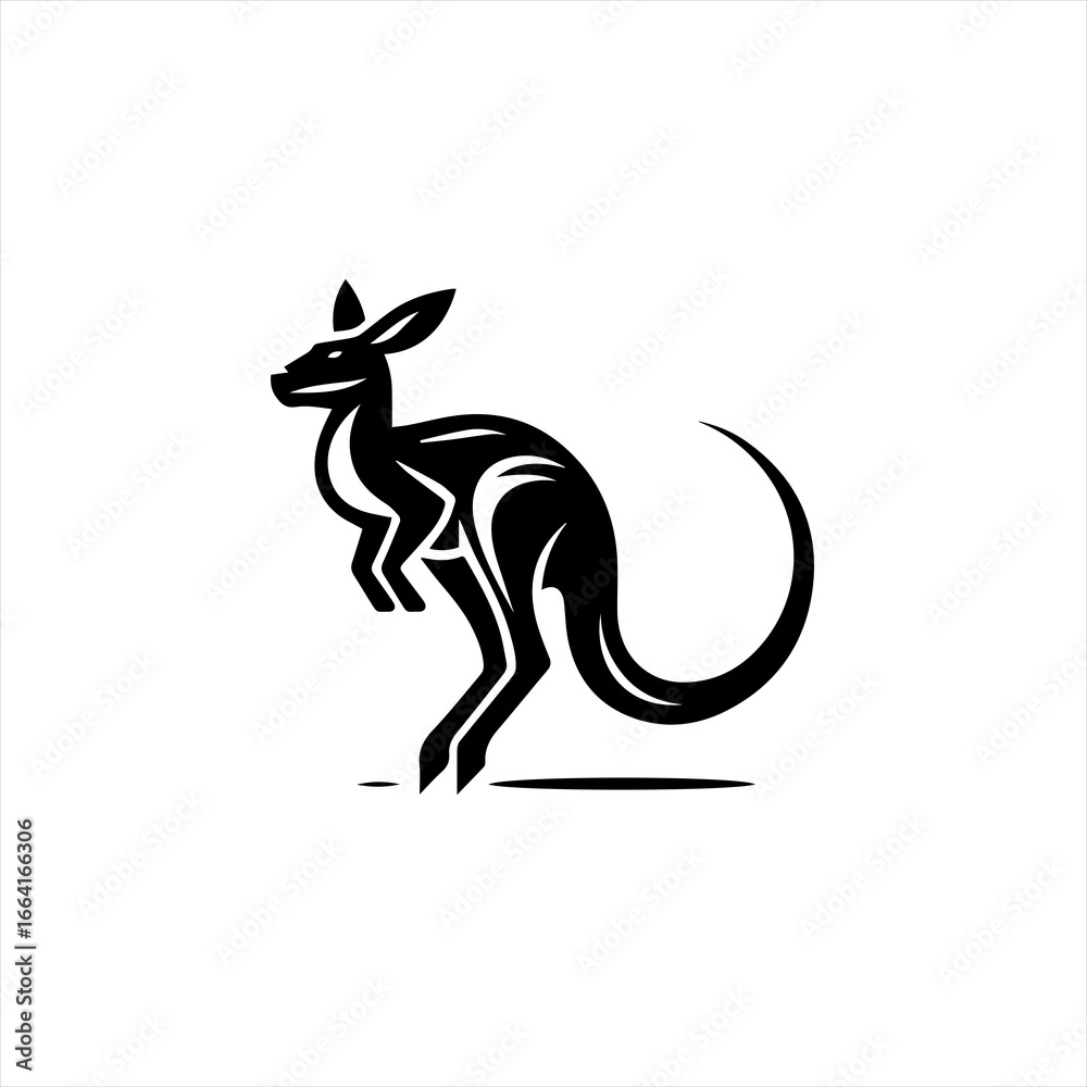 Obraz premium Stylized black kangaroo silhouette leaping forward