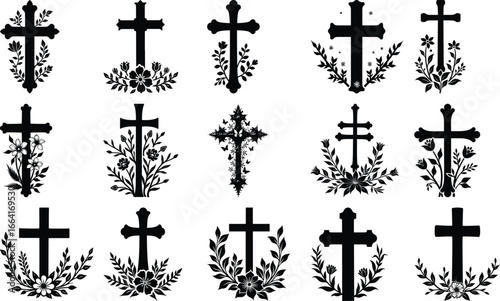  Christian art, cross vector, hand and cross, crucifix tattoo, spiritual design symbol, bible art,  vector bundle