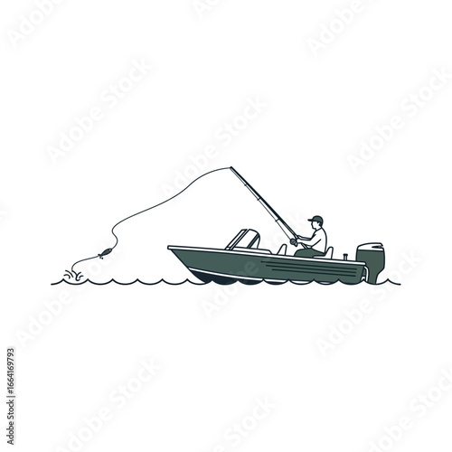 Fishing from a boat fisherman angling with a rod and lure catching fish on the water a recreational activity perfect for outdoor and travel themes.