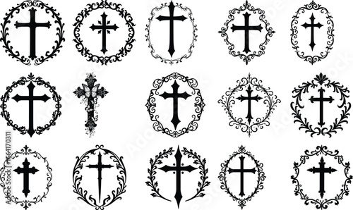  Christian art, cross vector, hand and cross, crucifix tattoo, spiritual design symbol, bible art,  vector bundle