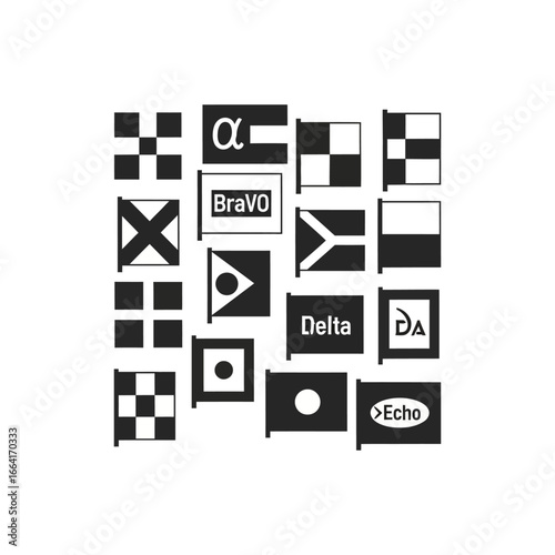 international maritime signal flags displaying communication codes representing naval signals for use in marine navigation ideal for nautical signage or banners