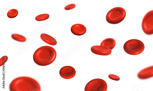 3d realistic vector background. Blood cells flowing on white background.