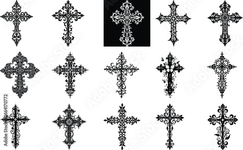  Christian art, cross vector, hand and cross, crucifix tattoo, spiritual design symbol, bible art,  vector bundle