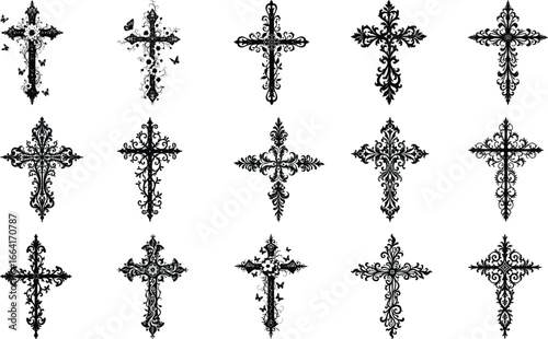  Christian art, cross vector, hand and cross, crucifix tattoo, spiritual design symbol, bible art,  vector bundle