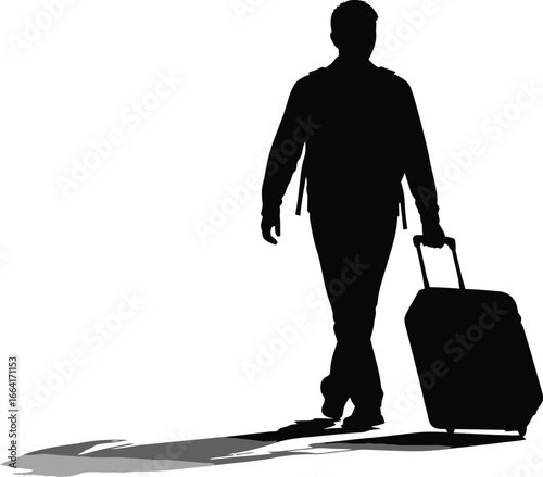 Silhouette of a Traveler with Suitcase, Journey and Adventure Concept