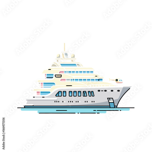 luxury yacht illustration cruise ship cruising the ocean graphic vessel representing a travel and leisure concept for a travel blog and nautical designs.
