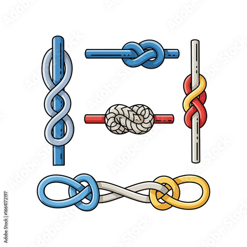 nautical knots illustration different types tied and untied demonstrating knot tying techniques for sailing fishing and watersports perfect for educational materials