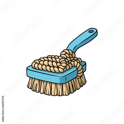 scrub brush with rope a blue cleaning tool wrapped in knotted twine ideal for home cleaning projects and demonstrating diy craft projects on a bright background