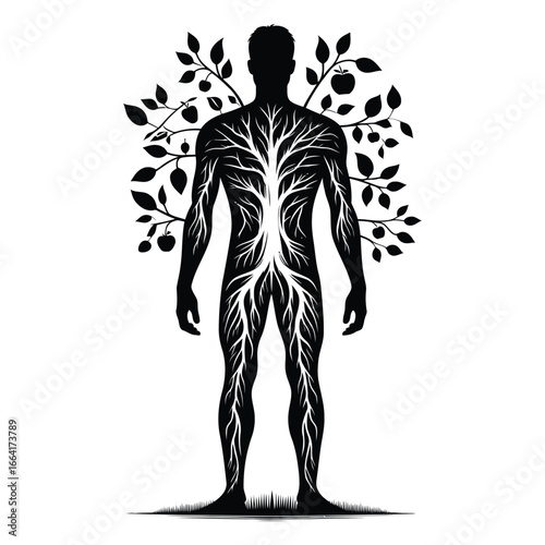 Silhouette of a person with branching tree-like veins promoting healthy growth and vitality 