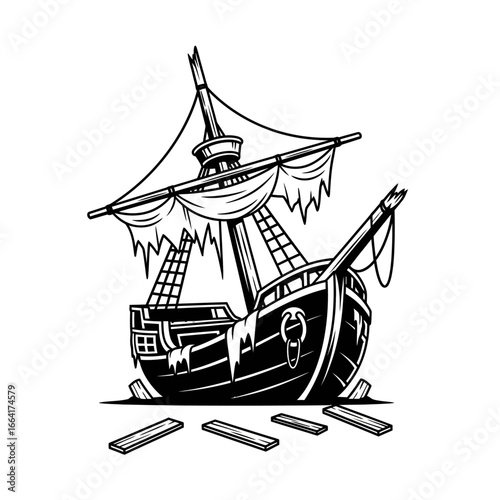shipwreck illustration a derelict pirate ship stranded on the seabed surrounded by debris evoking a sense of nautical history and adventure perfect for historical blogs