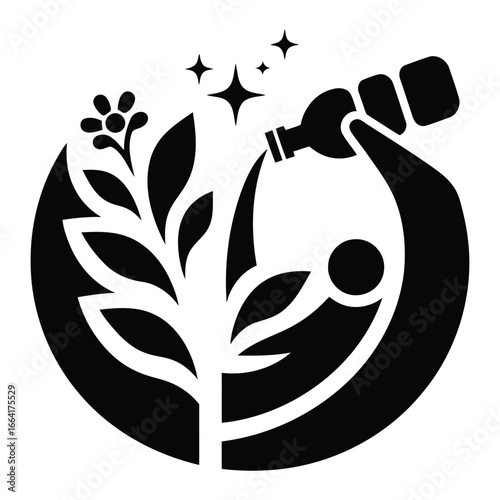 Nutrition coaching silhouette person pouring liquid into plant symbolizing healthy lifestyle and growth 