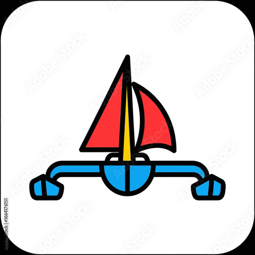 trimaran sailboat sailing with red sails and blue hull against a white background ideal for maritime themes and nautical design projects sailing boating