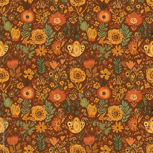 Seamless Pattern, Autumn floral pattern with rustic charm and warm earthy tones for backgrounds Stock royalty free.