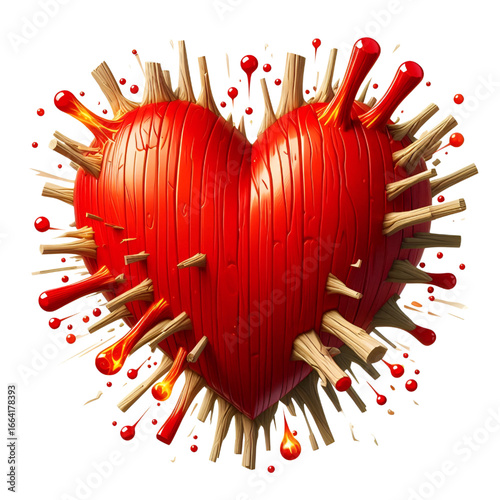 Red heart with wooden 
