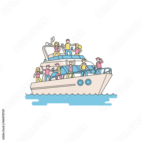 Yacht party group of friends celebrating on a yacht enjoying a sunny day at sea ideal for travel blog summer vacation or luxury lifestyle content.