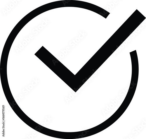 Bold black check mark inside a circle simple icon for confirmation and approval vector