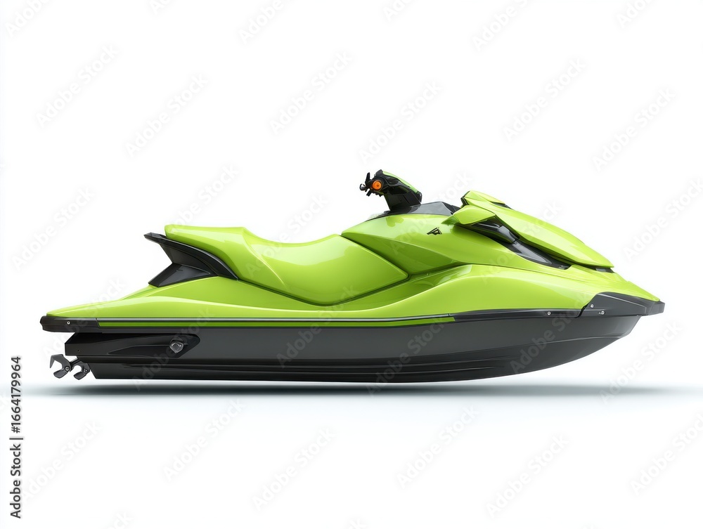 Fototapeta premium Lime Green Personal Watercraft on White Background