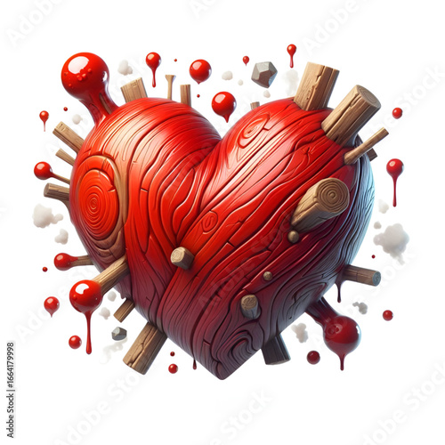 Red heart with wooden 