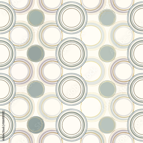 Seamless Pattern, Circle pattern background with teal, gold, and lavender hues creates a retro design Stock royalty free.