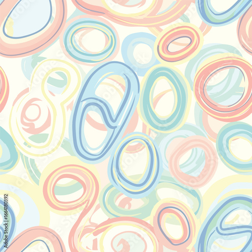 Seamless Pattern, Colorful abstract circles seamless pattern with hand drawn shapes and pastel hues Stock royalty free.