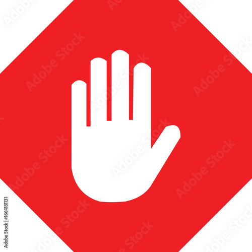 Clear stop hand icon symbol against red octagonal shape for warning and prohibition vector