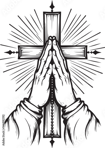 "Faith & Light: A Prayer Before the Cross , Christian, Faith,  Vector Graphics