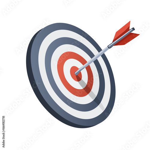 Perfect shot on a bullseye target, an iconic symbol of precision, success, and goal achievement in business strategy