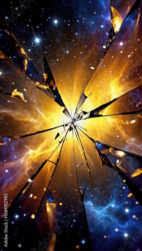 Abstract cosmic explosion through shattered glass space
