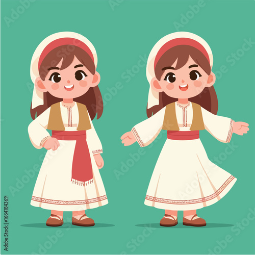 illustration of little girl wearing traditional Turkish clothing