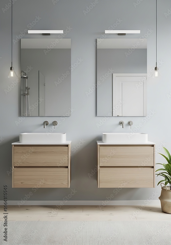 Obraz premium Modern Bathroom Interior with Double Vanity and Mirrors.