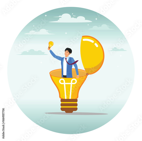 Discover insight or intelligence solution. Businessman find new .