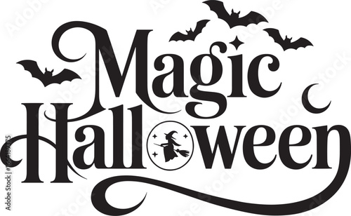 Halloween Typography with Witch Silhouette and Stars