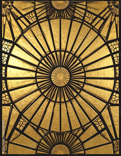 Golden art deco sunburst pattern radiating on black background, symmetrical design, luxury theme, portrait ratio 3:4