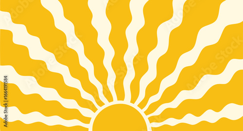  retro sunny background Groovy, hippie sun. Abstract hand drawn doodle sunshine shapes, trendy childishly sun. Contemporary summer banner, vector template poster.