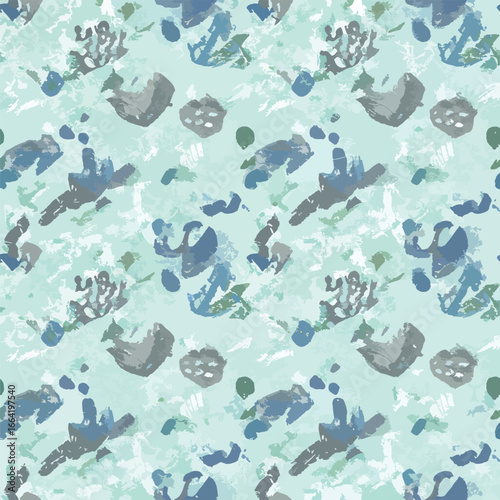 Seamless Pattern, Abstract pattern with blue and gray blots on a light blue textured background Stock royalty free image.