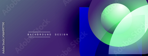 Abstract purple background features overlapping translucent shapes. Modern design elements create dynamic visual effect. Minimalist text present.